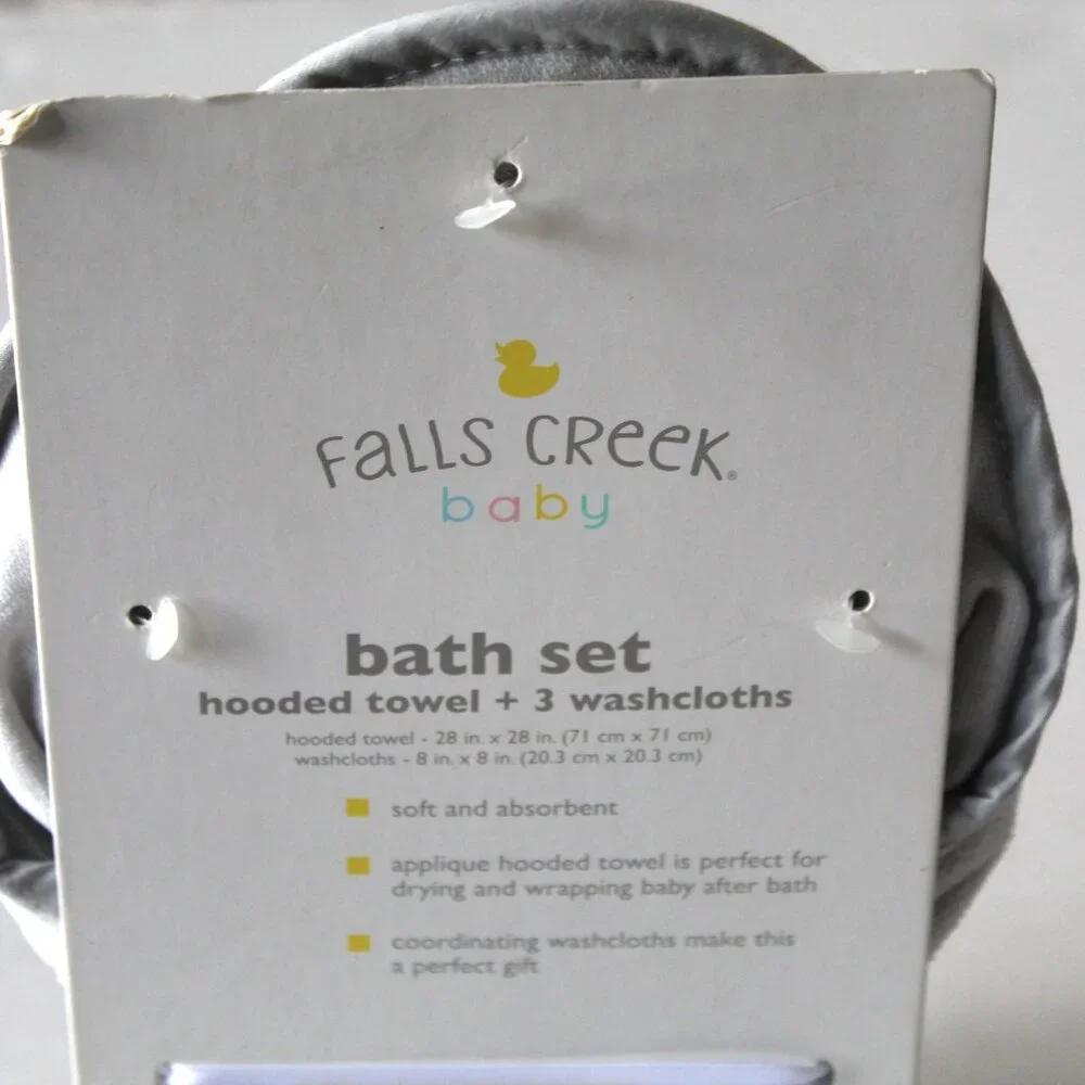 Falls Creek Unisex Baby 4 Piece Bath Set Elephant Hooded Towel & 3 Wash Cloths